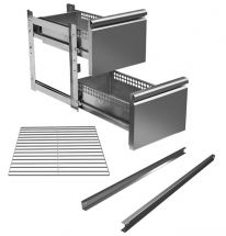 Immagine di alcuni optional per tavoli refrigerati chefline (cassetti, guide e griglia)